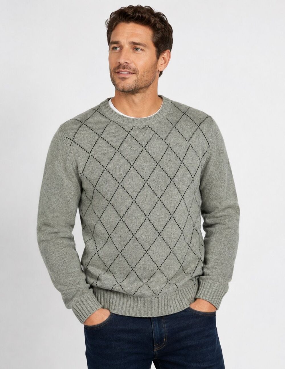346 Brooks Brothers Scottish Lambswool Green Argyle Crewneck Sweater Size XL